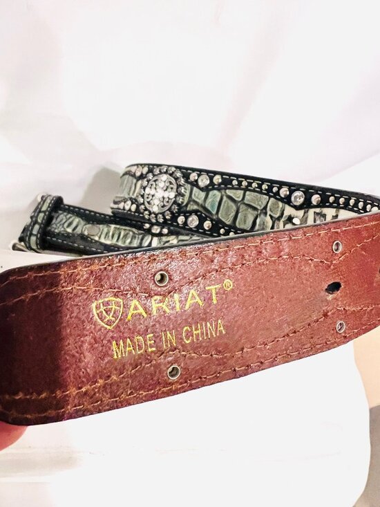Ariat Women\'s Leather Mix Medium Women\'s Rhinestone Studded Belt-Black/Green- main image 6
